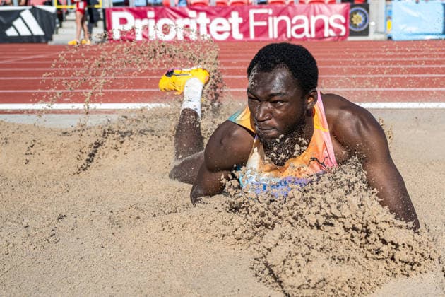 260708 Abdul Basit Seidu Qatar deltar i herrarnas längdhopp under friidrottstävlingen Folksam Grand Prix den 8 juli 2026 i Karlstad. *** July 8, 2026: Abdul Basit Seidu of Qatar will compete in the men s long jump at the Folksam Grand Prix track and field meet in Karlstad  Copyright: FREDRIKxKARLSSON BB260708FK031