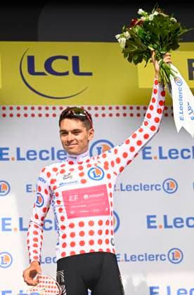 Tour de France 2026 Stage 5 PAU, FRANCE - JULY 08 : Baudin Alex (FRA) of EF Education - Easypost pictured during the podium ceremony of stage 5 of the 113rd edition of Tour de France an UCI World Tour 2.UWT cycling road race stage for Men Elite of 158 km with start in Lannemezan and finish in Pau on July 8, 2026 in Pau, France, 08 07 2026 Pau France  Copyright: xTomasxSiskx