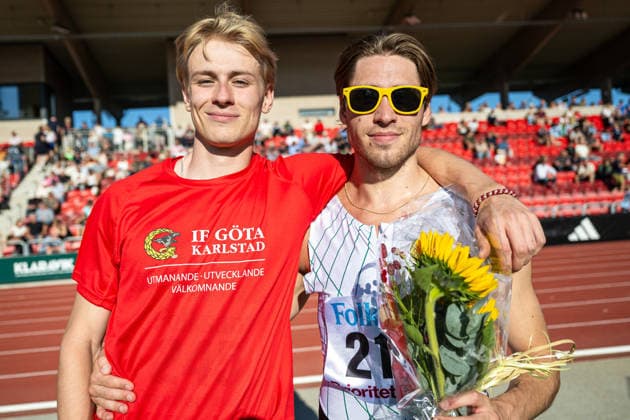 260708 Joakim Hellbratt Huddinge AIS och Niklas Wall Hammarby IF efter herrarnas längdhopp under friidrottstävlingen Folksam Grand Prix den 8 juli 2026 i Karlstad. *** July 8, 2026: Joakim Hellbratt of Huddinge AIS and Niklas Wall of Hammarby IF after the men’s long jump at the Folksam Grand Prix track and field meet on July 8, 2026, in Karlstad  Copyright: FREDRIKxKARLSSON BB260708FK045