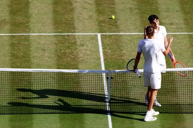 Alexander Zverev and Taylor Fritz after their quarter final match. Wimbledon Tennis Championships, Day 10, The All England Lawn Tennis and Croquet Club, London, UK - 08 Jul 2026London The All England Lawn Tennis and United Kingdom  Copyright: xJamesxMarsh Shutterstockx 16978036gn