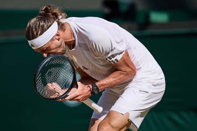 July 8, 2026, London, London, Great Britain: Alexander Zverev of Germany reacts very emotional after win the point during The Championships Wimbledon , 8.7.2026 in London (All England Lawn Tennis and Croquet Club), Great Britain Tennis 2026: Grand Slam: The Championships Wimbledon: 6th Day: 3rd Round: ZVEREV 6:4 6:4 6:2 FRITZ  - ZUMAs343 20260708_zsp_s343_087 Copyright: xMathiasxSchulzx