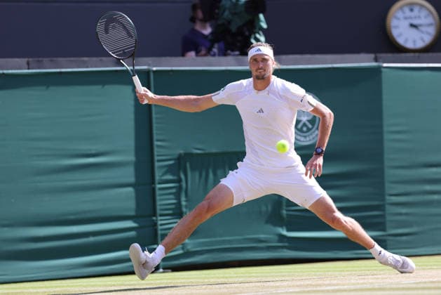 Alexander Zverev, GER, during quarterfinals of 2026 All England Lawn Tennis Championships at Wimbledon, mens singles, London, 08 07 2026; - *** Alexander Zverev, GER, during the quarterfinals of the 2026 All England Lawn Tennis Championships at Wimbledon, men s singles, London, July 8, 2026 