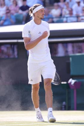 Alexander Zverev, GER, during quarterfinals of 2026 All England Lawn Tennis Championships at Wimbledon, mens singles, London, 08 07 2026; - *** Alexander Zverev, GER, during the quarterfinals of the 2026 All England Lawn Tennis Championships at Wimbledon, men s singles, London, July 8, 2026 