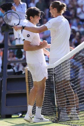 Taylor Fritz, USA, and Alexander Zverev, GER, after quarterfinals of 2026 All England Lawn Tennis Championships at Wimbledon, mens singles, London, 08 07 2026; - *** Taylor Fritz (USA) and Alexander Zverev (GER) after the quarterfinals of the 2026 All England Lawn Tennis Championships at Wimbledon, men s singles, London, July 8, 2026 