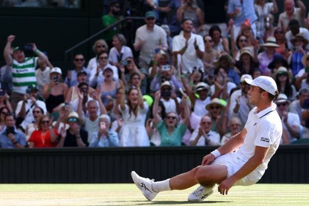 Arthur Fery celebrates winning his Quarter-Final match Wimbledon Tennis Championships, Day 10, The All England Lawn Tennis and Croquet Club, London, UK - 08 Jul 2026London The All England Lawn Tennis and United Kingdom  Copyright: xKieranxMcManus Shutterstockx 16978034ev
