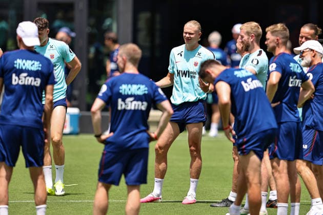 FT LAUDERDALE, FL - JULY 08: Erling Haaland 9(C) of Norway attends a training session in preparation for a FIFA World Cup, WM, Weltmeisterschaft, Fussball 26 Quarter-Final game between Norway and England on July 8, 2026 at at the Inter Miami CF Stadium, Fort Lauderdale, Florida.(Photo by Chris Arjoon) SOCCER: JUL 08 FIFA World Cup 26 - Norway Training EDITORIAL USE ONLY Icon26070800000009