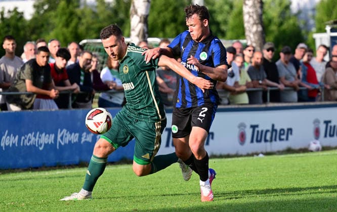 08.07.2026 - Fussball - Saison 2026 2027 - Testspiel Freundschaftsspiel Vorbereitungsspiel - SC Eltersdorf ( SCE Quecken ) - SpVgg Greuther Fürth ( Kleeblatt ) - - Sportfoto Zink - xwoxzix - regulations prohibit any use of photographs as image sequences and or quasi-video - only for editorial use - Robin Renner (27, SC Eltersdorf ) Lukas Reich (2, SpVgg Greuther Fürth ) *** July 8, 2026 Soccer Season 2026–2027 Exhibition Match Friendly Match Preseason Match SC Eltersdorf SCE Quecken SpVgg Greuther Fürth Kleeblatt Sports Photo Zink xwoxzix Regulations prohibit any use of photographs as image sequences and or quasi-video; for editorial use only for editorial use only. Robin Renner 27, SC Eltersdorf; Lukas Reich 2, SpVgg Greuther Fürth