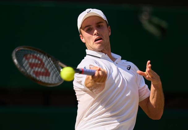 2026 Wimbledon, July 08, Quarterfinal LONDON, - JULY 8: Arthur Fery of Great Britain plays a shot against Flavio Cobolli of Italy during the 2026 Wimbledon, July 08, Quarterfinal at The all England club, Wimbledon on July 8, 2026 in London, GBR. London The all England club, Wimbledon GBR Copyright: xPeterxvanxdenxBerg ISIxPhotosx 9471