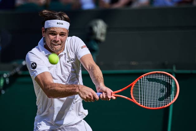 July 8, 2026, London, London, Great Britain: Taylor Fritz of United States returns with backhand during The Championships Wimbledon , 8.7.2026 in London (All England Lawn Tennis and Croquet Club), Great Britain Tennis 2026: Grand Slam: The Championships Wimbledon: 10th Day: Quarterfinal: ZVEREV 6:4 6:4 6:2 FRITZ  - ZUMAs343 20260708_zsp_s343_109 Copyright: xMathiasxSchulzx