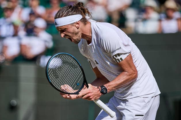 July 8, 2026, London, London, Great Britain: Alexander Zverev of Germany reacts very emotional after win the point during The Championships Wimbledon , 8.7.2026 in London (All England Lawn Tennis and Croquet Club), Great Britain Tennis 2026: Grand Slam: The Championships Wimbledon: 10th Day: Quarterfinal: ZVEREV 6:4 6:4 6:2 FRITZ  - ZUMAs343 20260708_zsp_s343_110 Copyright: xMathiasxSchulzx