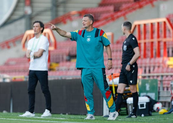 Wrexham, Wales, 8th July 2026. Christian Worns head coach of Germany during the Ukraine U19 vs Germany U19 UEFA European U19 Championship match at The Racecourse, Wrexham. Picture credit should read: Cody Froggatt Sportimage EDITORIAL USE ONLY. No use with unauthorised audio, video, data, fixture lists, club league logos or live services. Online in-match use limited to 120 images, no video emulation. No use in betting, games or single club league player publications. SPI_020_CF_UKRAINE_U19_V_GERMANY_U19 SPI-4857-0019