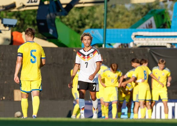 Wrexham, Wales, 8th July 2026. Montrell Culbreath of Germany reacts after his side concedes their first goal during the Ukraine U19 vs Germany U19 UEFA European U19 Championship match at The Racecourse, Wrexham. Picture credit should read: Cody Froggatt Sportimage EDITORIAL USE ONLY. No use with unauthorised audio, video, data, fixture lists, club league logos or live services. Online in-match use limited to 120 images, no video emulation. No use in betting, games or single club league player publications. SPI_024_CF_UKRAINE_U19_V_GERMANY_U19 SPI-4857-0023