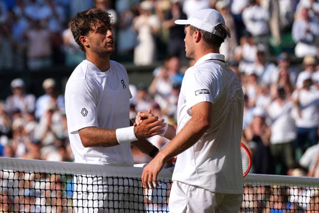 2026-07-08 The Championships - Wimbledon 2026 - Day Ten LONDON, UNITED KINGDOM - JULY 8: Flavio Cobolli of Italy, Arthur Fery of United Kingdom during Day Ten of the The Championships - Wimbledon 2026 at All England Lawn Tennis and Croquet Club on July 8, 2026 in London, England. (Photo by Marleen Fouchier BSR Agency) London United Kingdom Content not available for redistribution in The Netherlands directly or indirectly through any third parties. Copyright: xBSRxAgencyx