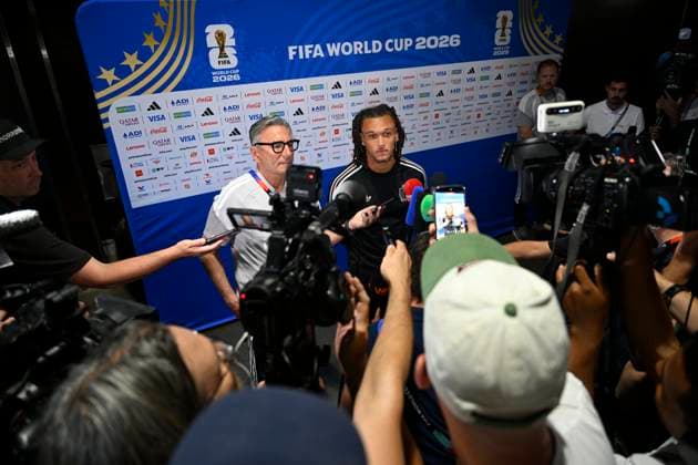 Belgian national football team - FIFA World Cup, WM, Weltmeisterschaft, Fussball 2026 - media activities 08 07 2026 LOS ANGELES, UNITED STATES OF AMERICA - JULY 08 : Moreira Da Silva Diego defender of Belgium alking to the press during a press conference, PK, Pressekonferenz of the Belgian national football team during the FIFA World Cup 2026 on July 8, 2026 in Los Angeles, United States of America, 08 07 2026 Los Angeles United States of America  Copyright: xNicoxVereeckenx
