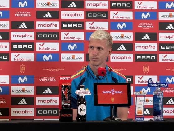 Ahead of Spain v Belgium - FIFA World Cup, WM, Weltmeisterschaft, Fussball 2026 - Quarterfinals LOS ANGELES, CA, UNITED STATES - JULY 8: Dani Olmo of Spain attends a press conference, PK, Pressekonferenz ahead of 2026 World Cup quarter-final match against Belgium in Los Angeles, California, United States on July 8, 2026. Hilmi Sever Anadolu California United States. Editorial use only. Please get in touch for any other usage.  Copyright: x2026xAnadoluxHilmixSeverx