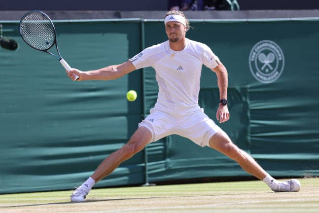 Alexander Zverev, GER, during quarterfinals of 2026 All England Lawn Tennis Championships at Wimbledon, mens singles, London, 08 07 2026; - *** Alexander Zverev, GER, during the quarterfinals of the 2026 All England Lawn Tennis Championships at Wimbledon, men s singles, London, July 8, 2026 