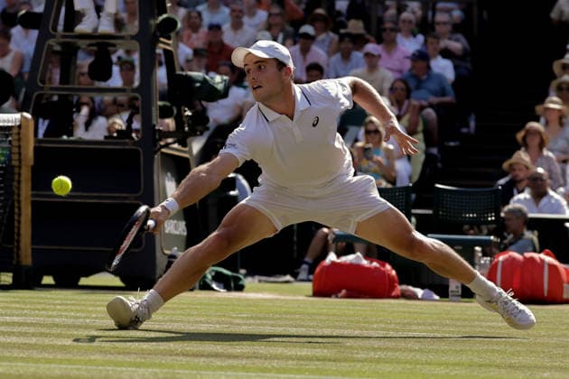 (260709) -- LONDON, July 9, 2026 -- Arthur Fery of Britain returns the ball during the men s singles quarterfinal match against Flavio Cobolli of Itlay at the Wimbledon Tennis Championships in London, Britain, on July 8, 2026. (Photo by Xinhua) (SP)BRITAIN-LONDON-TENNIS-WIMBLEDON-MEN S SINGLES DinendraxHaria 