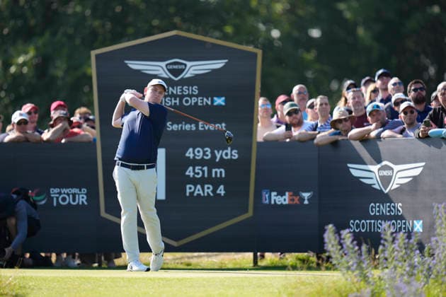 NORTH BERWICK, SCOTLAND - JULY 9: Robert MacIntyre plays from the eleventh tee during Round 1 of the Genesis Scottish Open at the Renaissance Club, North Berwick on July 9, 2026 in North Berwick, Scotland Genesis Scottish Open Round 1