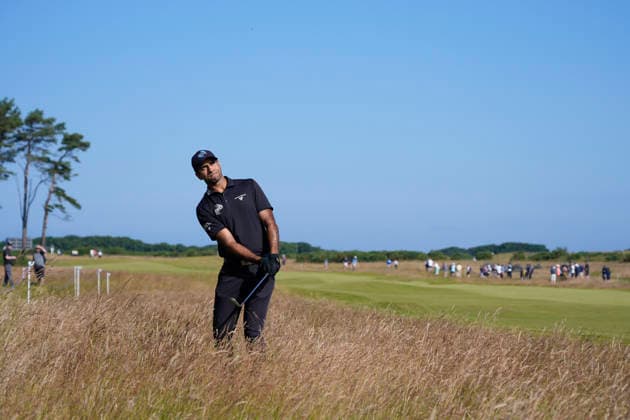 NORTH BERWICK, SCOTLAND - JULY 9: Aaron Rai plays from the rough on the twelfth hole during Round 1 of the Genesis Scottish Open at the Renaissance Club, North Berwick on July 9, 2026 in North Berwick, Scotland Genesis Scottish Open Round 1