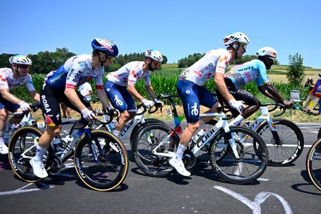 Tour de France 2026 Stage 6 GAVARNIE-CEDRE, FRANCE - JULY 09 : Girmay Biniam (ERI) of NSN Cycling Team, Guernalec Thibault (FRA) of TotalEnergies, Tratnik Jan (SLO) of Red Bull - BORA - Hansgrohe during stage 6 of the 113rd edition of Tour de France an UCI World Tour 2.UWT cycling road race stage for Men Elite of 186 km with start in Pau and finish in Gavarnie-Cedre on July 9, 2026 in Gavarnie-Cedre, France, 09 07 2026 ( Motordriver Kurt Vandenborre - Gavarnie-Cedre France  Copyright: xTomasxSiskx