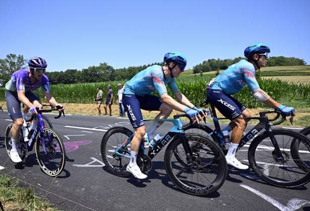 German Max Kanter of XDS Astana Team and Colombian Harold Tejada of XDS Astana Team pictured in action during stage 6 of the 2026 Tour de France cycling race, a stage of 186 km from Pau to Gavarnie-Gedre, on Thursday 09 July 2026. The 113th edition of the Tour de France starts on Saturday 4 July in Barcelona, Spain, and will finish in Paris, France on the 26th of July. POOLxTOMASxSISK  x180776331x