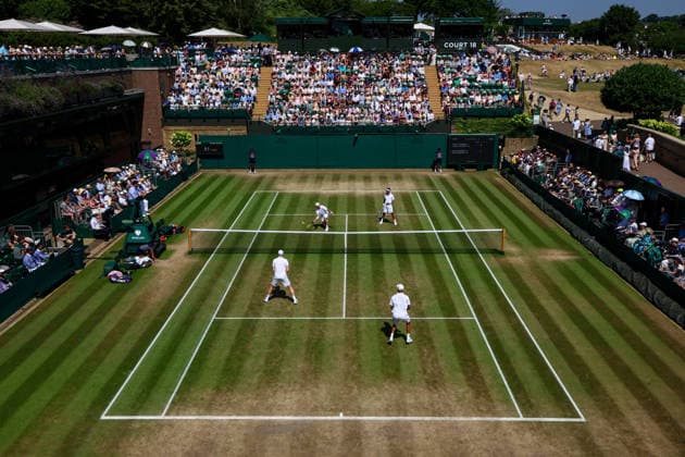RECORD DATE NOT STATED 9th July 2026; All England Lawn Tennis and Croquet Club, London, England; Wimbledon Tennis Tournament, Day Eleven; View of Court 18 with the round robin doubles match between Fabio Fognini (ITA) and Lleyton Hewitt (AUS) vs James Blake (USA) and Kyle Edmund JohnxPatrickxFletcher