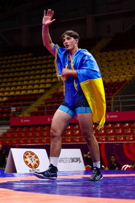 U20 European Championships 97kg GR - Yehor Yakushenko (UKR) *** U20 European Championships, 97 kg Greco-Roman: Yehor Yakushenko (UKR) Copyright: xJakexKirkmanx xUnitedxWorldxWresx Jake Kirkman United World Wres