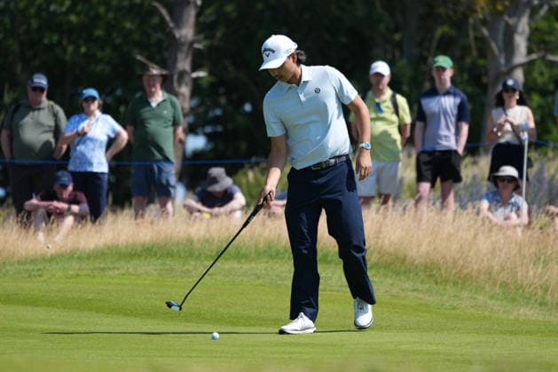 9th July 2026; The Renaissance Club, North Berwick, East Lothian, Scotland: Genesis Scottish Open Golf, Day One; Min Woo Lee lines up his putt on the green AlecxBrown