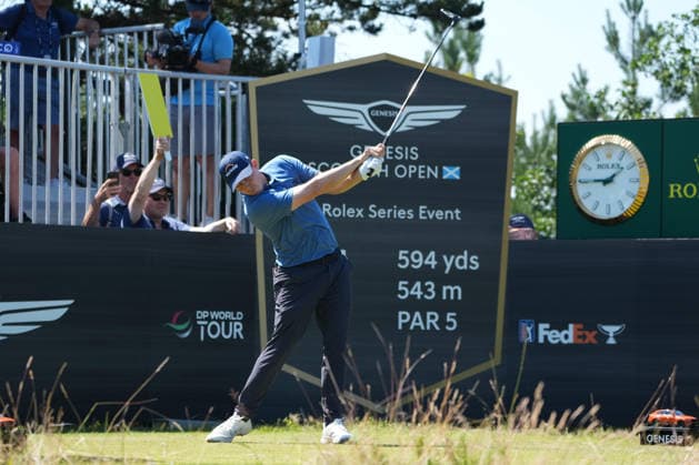 9th July 2026; The Renaissance Club, North Berwick, East Lothian, Scotland: Genesis Scottish Open Golf, Day One; Matt Fitzpatrick plays his tee shot on the 1st hole AlecxBrown