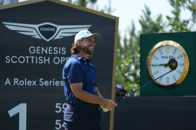 9th July 2026; The Renaissance Club, North Berwick, East Lothian, Scotland: Genesis Scottish Open Golf, Day One; Tommy Fleetwood watches his tee shot on the 1st hole AlecxBrown