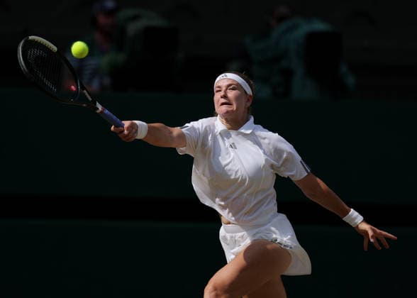 RECORD DATE NOT STATED 9th July 2026; All England Lawn Tennis and Croquet Club, London, England; Wimbledon Tennis Tournament, Day Eleven; Karolina Muchova (CZE) with a forehand shot to Coco Gauff (USA) JohnxPatrickxFletcher