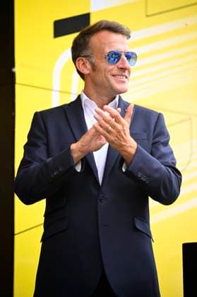 Tour de France 2026 Stage 6 GAVARNIE-CEDRE, FRANCE - JULY 09 : Macron Emmanuel president of France during stage 6 of the 113rd edition of Tour de France an UCI World Tour 2.UWT cycling road race stage for Men Elite of 186 km with start in Pau and finish in Gavarnie-Cedre on July 9, 2026 in Gavarnie-Cedre, France, 09 07 2026 Gavarnie-Cedre France  Copyright: xTomasxSiskx