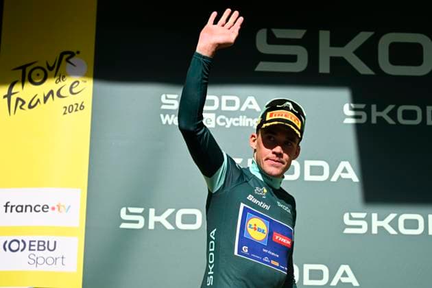 Tour de France 2026 Stage 6 GAVARNIE-CEDRE, FRANCE - JULY 09 : Pedersen Mads (DEN) of Lidl - Trek pictured with the green jersey during the podium ceremony of stage 6 of the 113rd edition of Tour de France an UCI World Tour 2.UWT cycling road race stage for Men Elite of 186 km with start in Pau and finish in Gavarnie-Cedre on July 9, 2026 in Gavarnie-Cedre, France, 09 07 2026 Gavarnie-Cedre France  Copyright: xTomasxSiskx