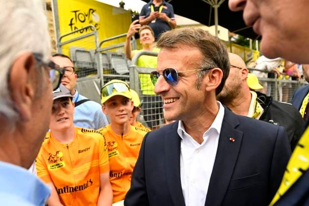 Tour de France 2026 Stage 6 GAVARNIE-CEDRE, FRANCE - JULY 09 : Macron Emmanuel president of France during stage 6 of the 113rd edition of Tour de France an UCI World Tour 2.UWT cycling road race stage for Men Elite of 186 km with start in Pau and finish in Gavarnie-Cedre on July 9, 2026 in Gavarnie-Cedre, France, 09 07 2026 Gavarnie-Cedre France  Copyright: xTomasxSiskx