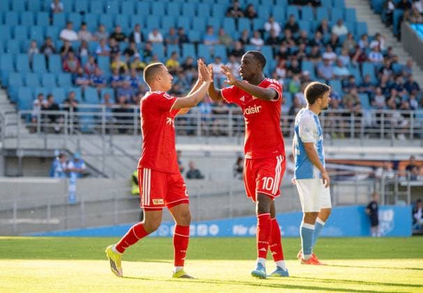 Fußball, Herren, Saison 2026 2027, Testspiel, Chemnitzer FC - 1. FC Union Berlin, v. l. Marin Ljubicic (1. FC Union Berlin), Ilyas Ansah (1. FC Union), Jubel nach Tor zum 0:1, 09.07. 2026, *** Soccer, Men s, 2026–2027 season, Friendly match, Chemnitzer FC vs. 1. FC Union Berlin, from left: Marin Ljubicic (1. FC Union Berlin), Ilyas Ansah (1. FC Union), celebrating after scoring the 0–1 goal, July 9, 2026, Copyright: xMatthiasxKochx