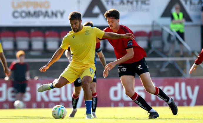 UEFA Europa Conference League First Qualifying Round First Leg, Dalymount Park, Dublin 9 7 2026 Bohemians vs St. Joseph s Bohs™ Patrick Hickey and Francis Ferron of St. Joseph s Patrick Hickey and Francis Ferron 9 7 2026  Copyright: xx RB2_9406