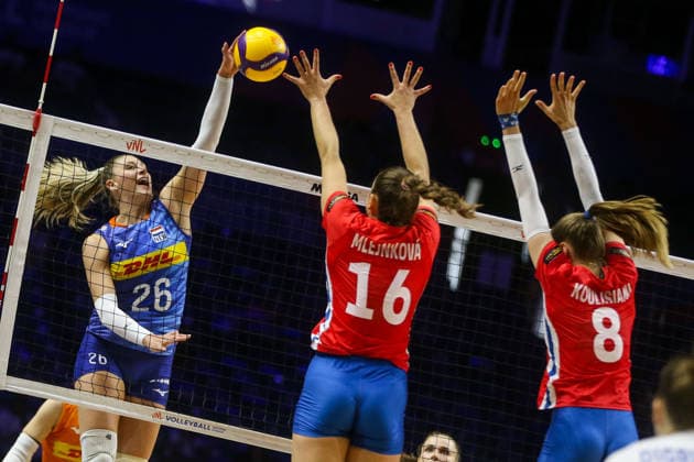 Czech Republic v Netherlands - Women s Volleyball Nations League BELGRADE, SERBIA - JULY 9: Dambrink (26) of Netherlands in action against Mlejnkova (16) of Czech Republic during the 2026 FIVB Volleyball Women s Nations League match between the Czech Republic and Netherlands in Belgrade, Serbia, on July 9, 2026. Filip Stevanovic Anadolu Belgrade Serbia. Editorial use only. Please get in touch for any other usage.  Copyright: x2026xAnadoluxFilipxStevanovicx