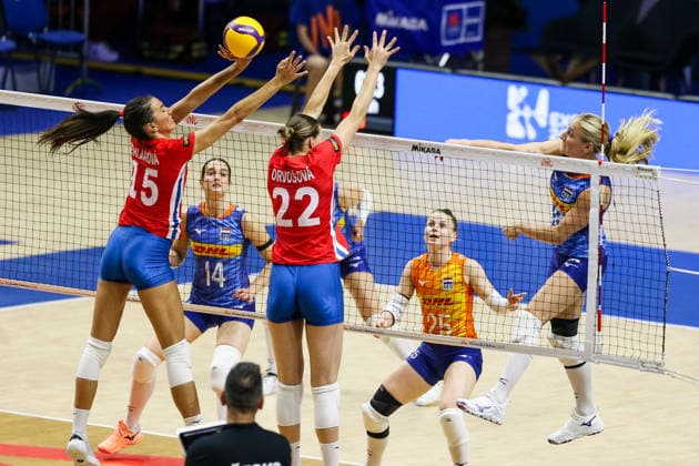 Czech Republic v Netherlands - Women s Volleyball Nations League BELGRADE, SERBIA - JULY 9: Jehlarova (15) and Orvosova (22) of Czech Republic in action during the 2026 FIVB Volleyball Women s Nations League match between the Czech Republic and Netherlands in Belgrade, Serbia, on July 9, 2026. Filip Stevanovic Anadolu Belgrade Serbia. Editorial use only. Please get in touch for any other usage.  Copyright: x2026xAnadoluxFilipxStevanovicx