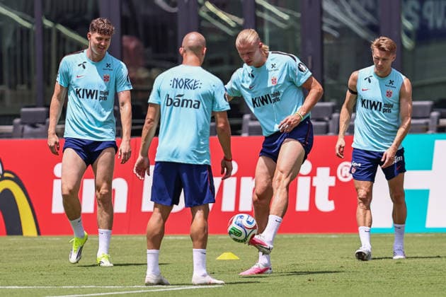 FT LAUDERDALE, FL - JULY 09: Erling Haaland 9 of Norway is seen attending a Norway team training session prior to a FIFA World Cup, WM, Weltmeisterschaft, Fussball 26 Quarter-Final game between Norway and England on July 8, 2026 at the Inter Miami CF Stadium, Fort Lauderdale, Florida.(Photo by Chris Arjoon) SOCCER: JUL 09 FIFA World Cup 26 - Norway Training EDITORIAL USE ONLY Icon26070900000033
