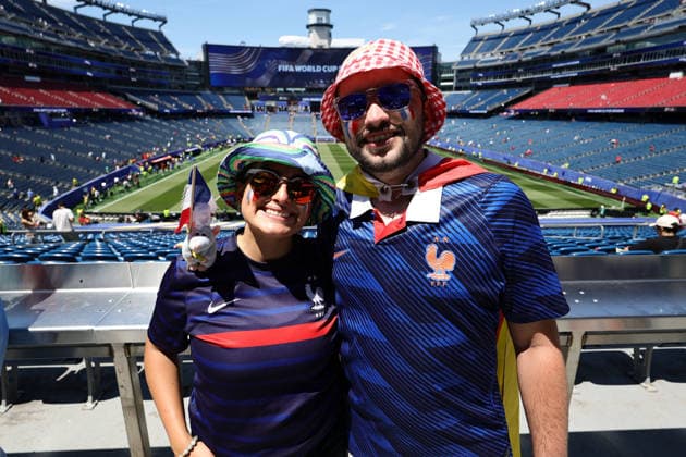 French fans poses before the FIFA World Cup, WM, Weltmeisterschaft, Fussball 2026 Quarter Final match between France and Morocco at the Boston Stadium, Foxborough, Massachusetts on 9 July 2026. Copyright: xPeterxDovganx 45240006