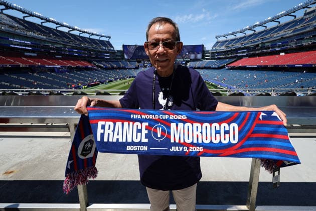 French fan poses before the FIFA World Cup, WM, Weltmeisterschaft, Fussball 2026 Quarter Final match between France and Morocco at the Boston Stadium, Foxborough, Massachusetts on 9 July 2026. Copyright: xPeterxDovganx 45240007