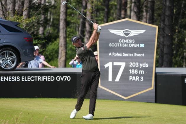 9th July 2026; The Renaissance Club, North Berwick, East Lothian, Scotland: Genesis Scottish Open Golf, Day One; Julien Guerrier plays his tee shot on the 17th hole AlecxBrown