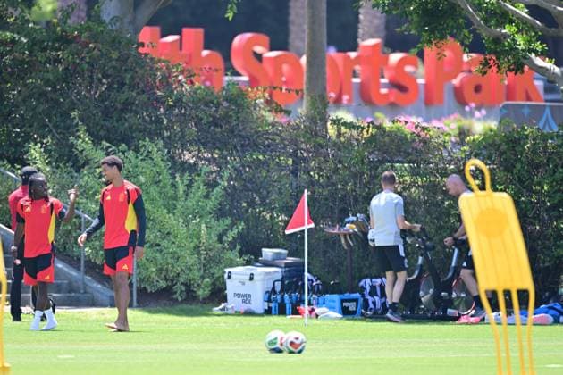 a training session of Belgian national soccer team Red Devils, on Thursday 09 July 2026 in Carson, Los Angeles County, California, USA. The Rode Duivels - Diables Rouges qualified for the knockout stage of the 2026 FIFA World Cup, WM, Weltmeisterschaft, Fussball where they ll meet Spain in the round of 8 on July 10th. DIRKxWAEM  x180798184x