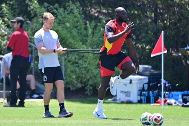 Belgium s Romelu Lukaku pictured during a training session of Belgian national soccer team Red Devils, on Thursday 09 July 2026 in Carson, Los Angeles County, California, USA. The Rode Duivels - Diables Rouges qualified for the knockout stage of the 2026 FIFA World Cup, WM, Weltmeisterschaft, Fussball where they ll meet Spain in the round of 8 on July 10th. DIRKxWAEM  x180798185x