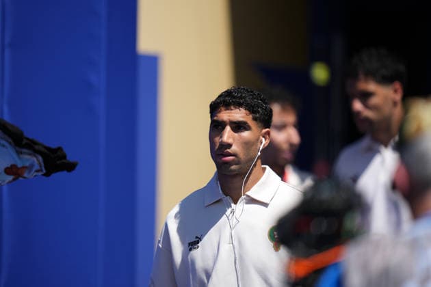 France v Morocco - FIFA World Cup, WM, Weltmeisterschaft, Fussball 2026 - Quarter Final FOXBOROUGH, UNITED STATES - JULY 09: Morocco’s Achraf Hakimi looks on ahead of the 2026 FIFA World Cup quarterfinal match between France and Morocco at Boston Stadium in Foxborough, Massachusetts, United States, on July 9, 2026. Jose Hernandez Anadolu Massachusetts United States. Editorial use only. Please get in touch for any other usage.  Copyright: x2026xAnadoluxJosexHernandezx