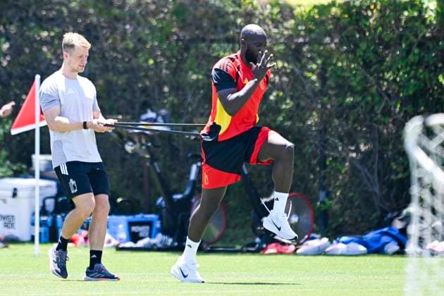 Belgian national football team - FIFA World Cup, WM, Weltmeisterschaft, Fussball 2026 - media activities 09 07 2026 LOS ANGELES, UNITED STATES OF AMERICA - JULY 09 : Lukaku Romelu forward of Belgium pictured during a training session at the LA Galaxy stadium ahead of the FIFA World Cup 2026 quarter final match between Spain and Belgium on July 9, 2026 in Los Angeles, United States of America, 09 07 2026 Los Angeles United States of America  Copyright: xNicoxVereeckenx