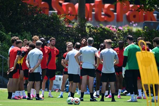 Belgium s players and staff pictured at a training session of Belgian national soccer team Red Devils, on Thursday 09 July 2026 in Carson, Los Angeles County, California, USA. The Rode Duivels - Diables Rouges qualified for the knockout stage of the 2026 FIFA World Cup, WM, Weltmeisterschaft, Fussball where they ll meet Spain in the round of 8 on July 10th. DIRKxWAEM  x180798848x