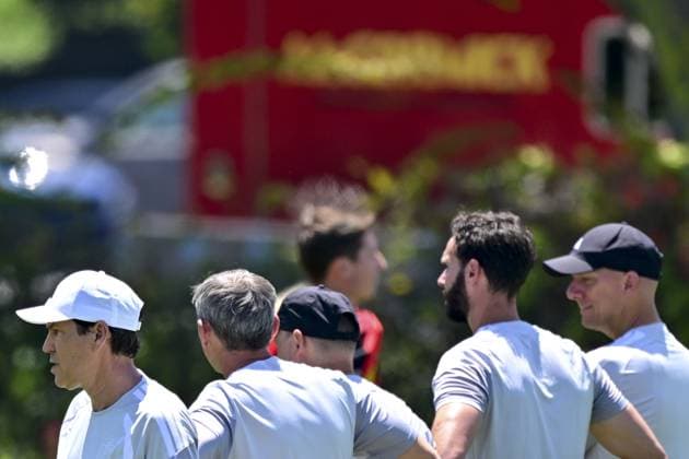 Belgium s head coach Rudi Garcia pictured during a training session of Belgian national soccer team Red Devils, on Thursday 09 July 2026 in Carson, Los Angeles County, California, USA. The Rode Duivels - Diables Rouges qualified for the knockout stage of the 2026 FIFA World Cup, WM, Weltmeisterschaft, Fussball where they ll meet Spain in the round of 8 on July 10th. DIRKxWAEM  x180799834x