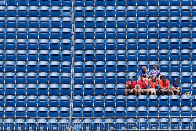 Fan sit in the stadium seats before the start of a Quarter-final FIFA World Cup, WM, Weltmeisterschaft, Fussball match between France and Morocco at Boston Stadium in Foxborough on Thursday, July 9, 2026.  BOS20260709301 CJxGUNTHER