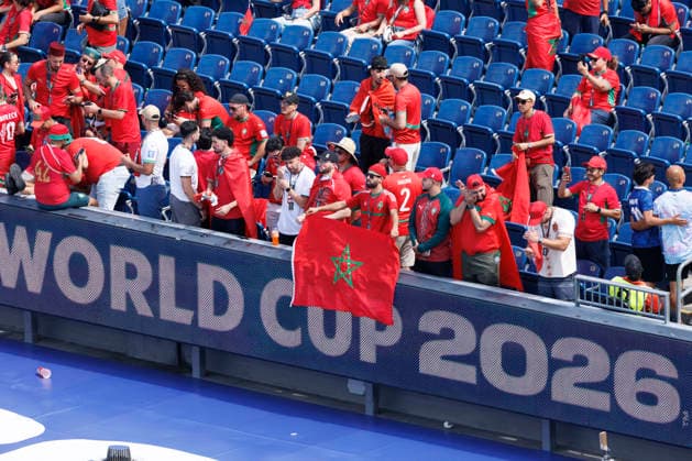 Morocco fans cheer before the start of a Quarter-final FIFA World Cup, WM, Weltmeisterschaft, Fussball match between France and Morocco at Boston Stadium in Foxborough on Thursday, July 9, 2026.  BOS20260709305 CJxGUNTHER